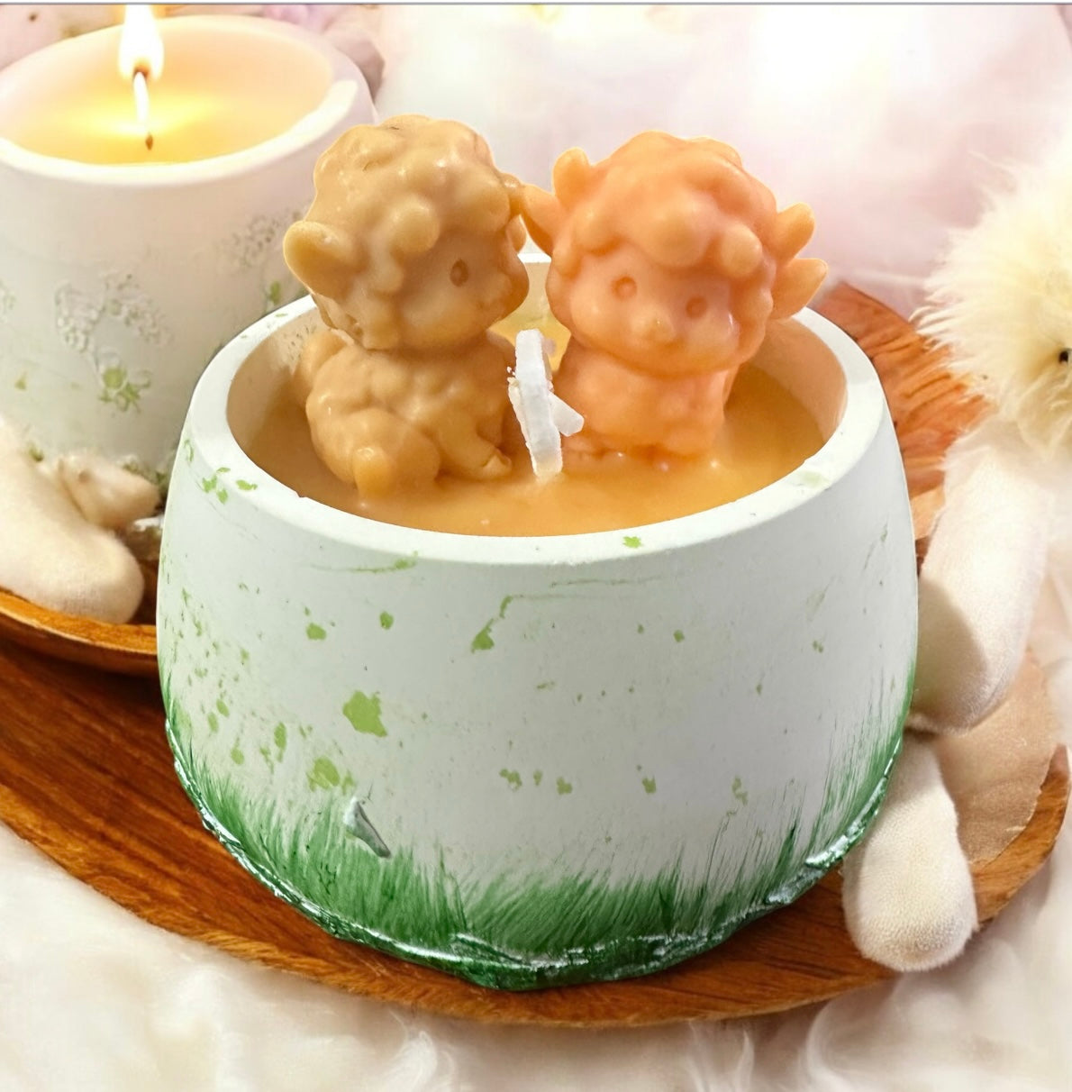 Eco soy wax candle with French Vanilla essence 2 baby sheep