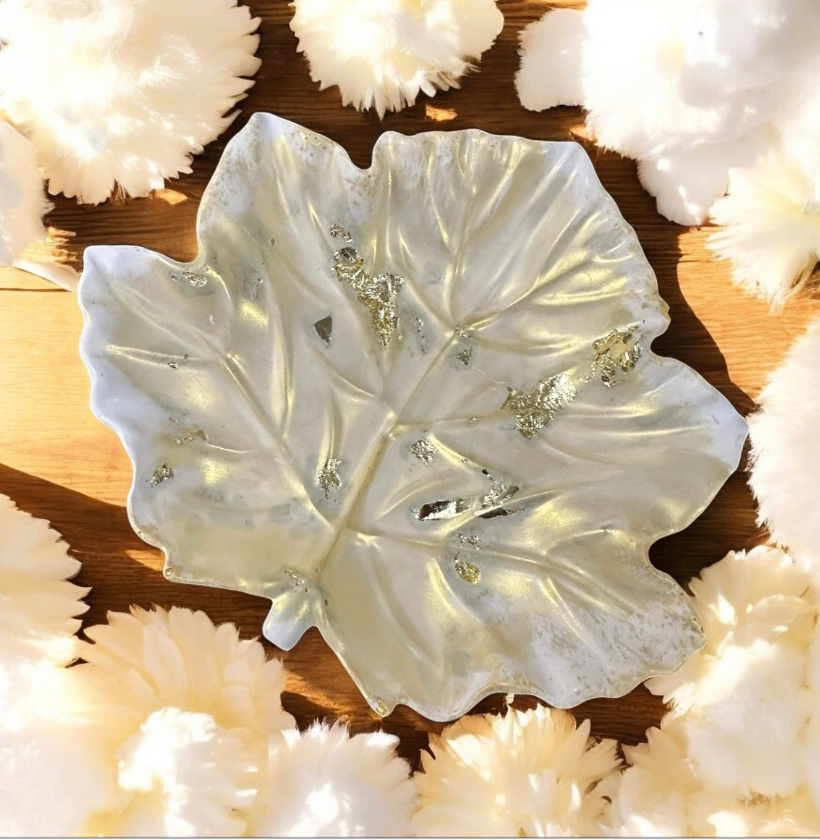 Handmade “golden” leaf Gypsum Jewelry & Candle Holder
