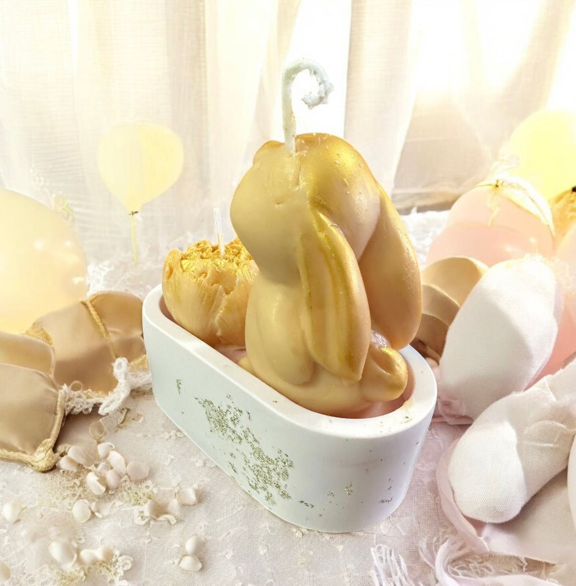 Baby peach 2 eco soy bunny & rose wax candles, oval