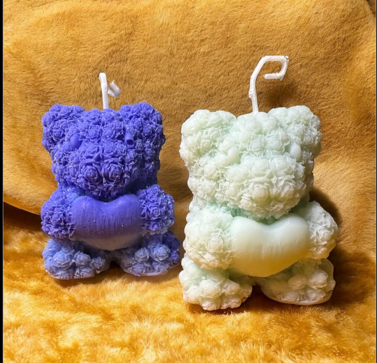 Baby blue Teddy bear Heart Soy Candle French vanilla essence