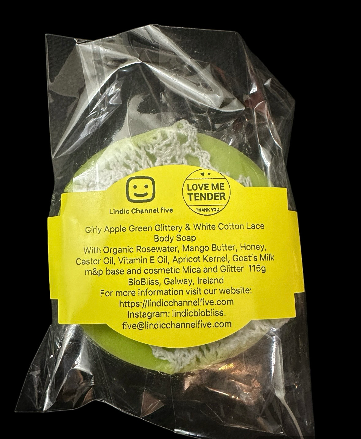 Girly Apple Green Glittery & White Cotton Lace Body Soap 115 g
