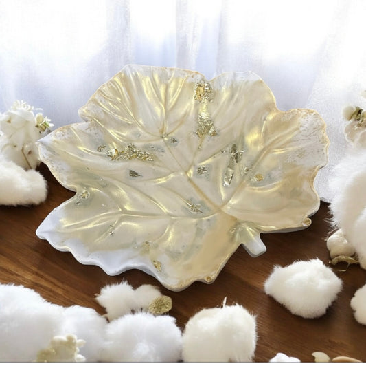Handmade “golden” leaf Gypsum Jewelry & Candle Holder
