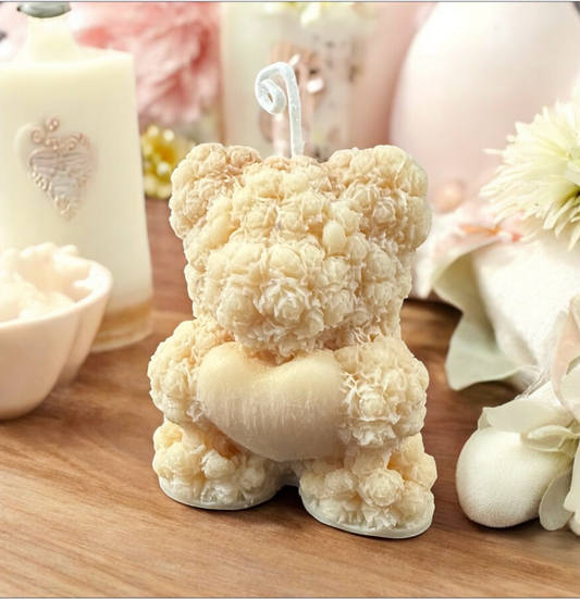 Beige /Gold Teddy bear Heart Soy Candle French vanilla essence