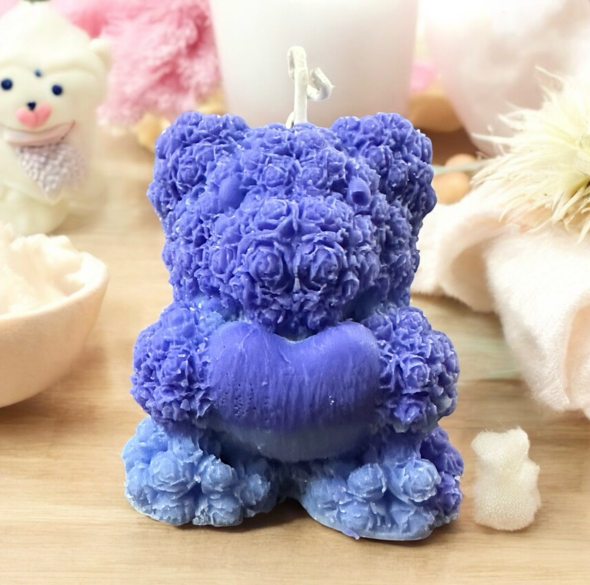 Blue Teddy bear Heart Soy Candle French vanilla essence