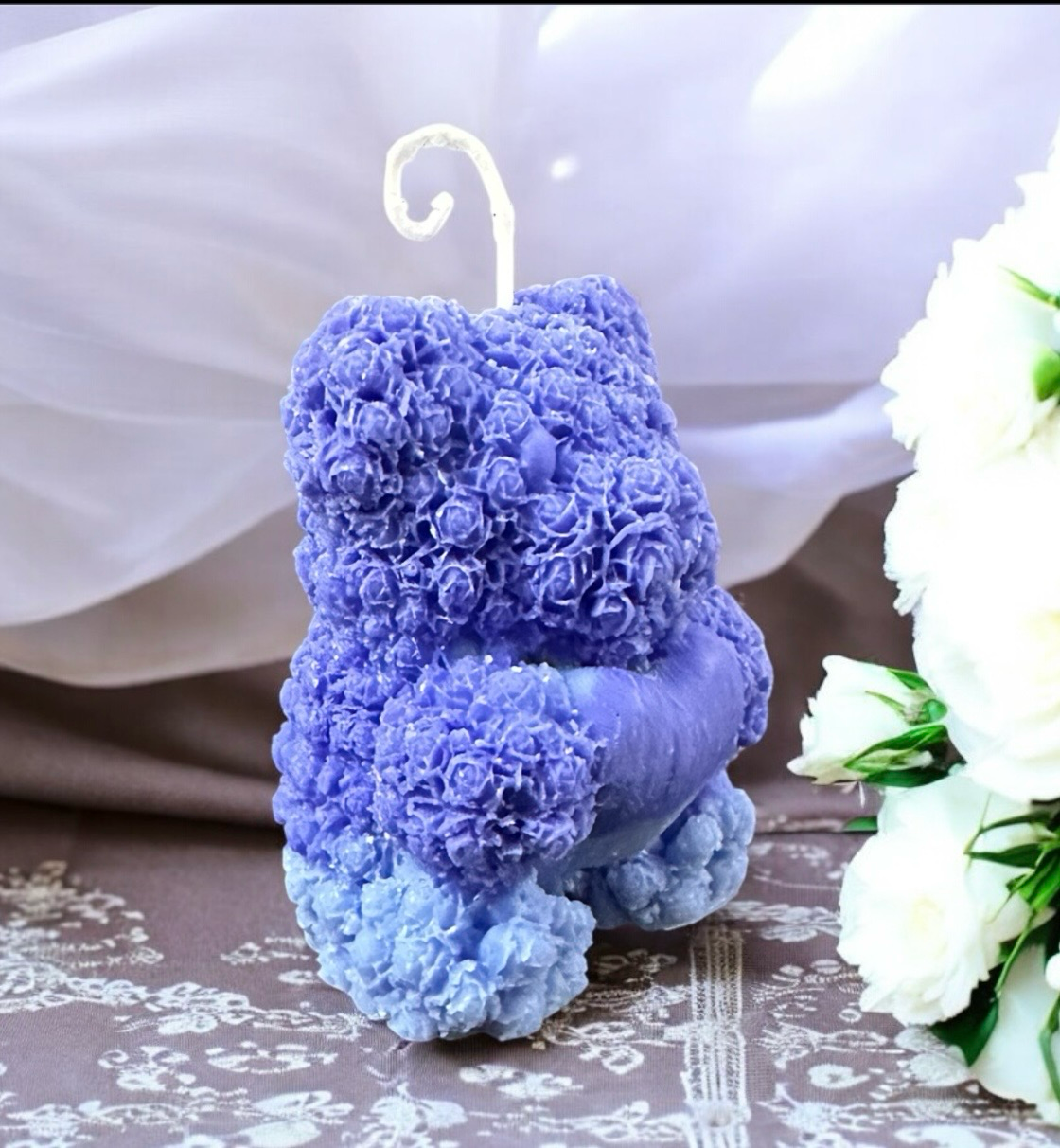 Blue Teddy bear Heart Soy Candle French vanilla essence