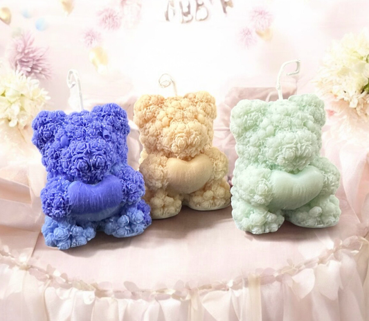 Blue Teddy bear Heart Soy Candle French vanilla essence