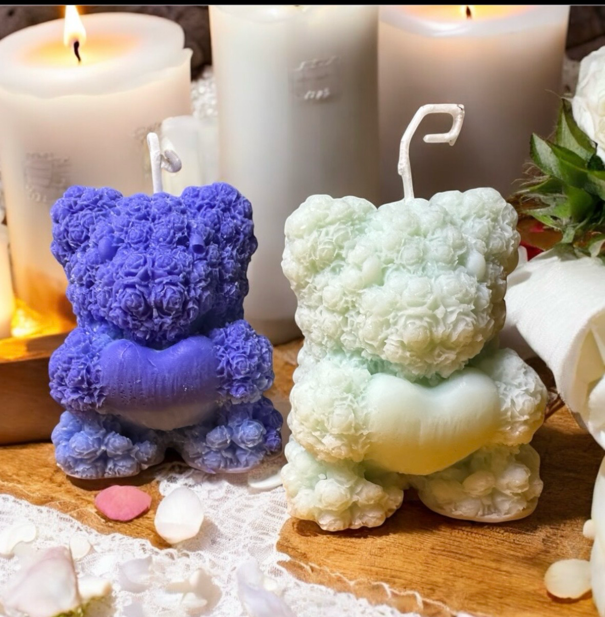 Blue Teddy bear Heart Soy Candle French vanilla essence